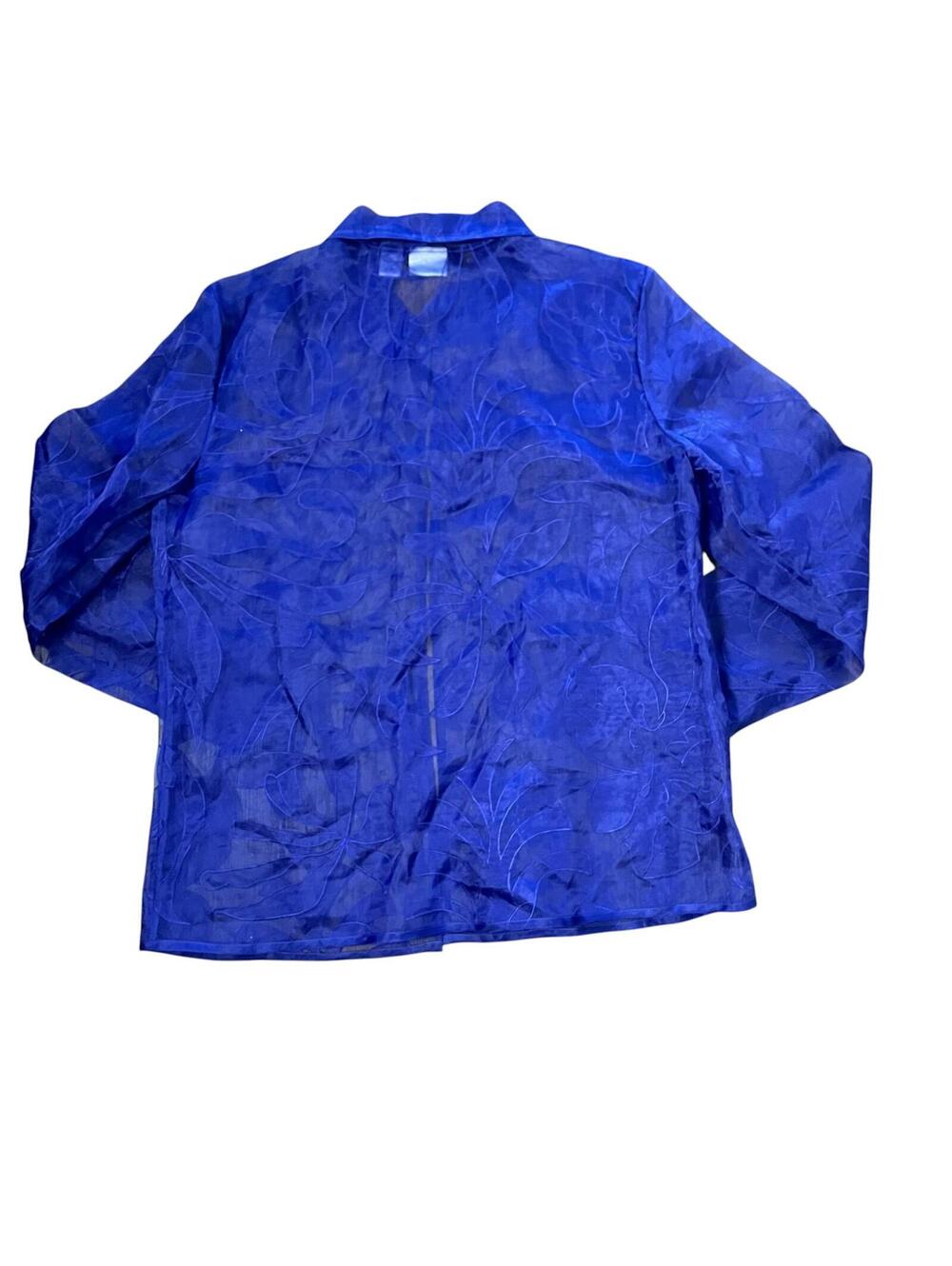 Chico's Women's Blue Sheer Embroidered Button-Up Jacket Size Medium - Picture 3 of 4